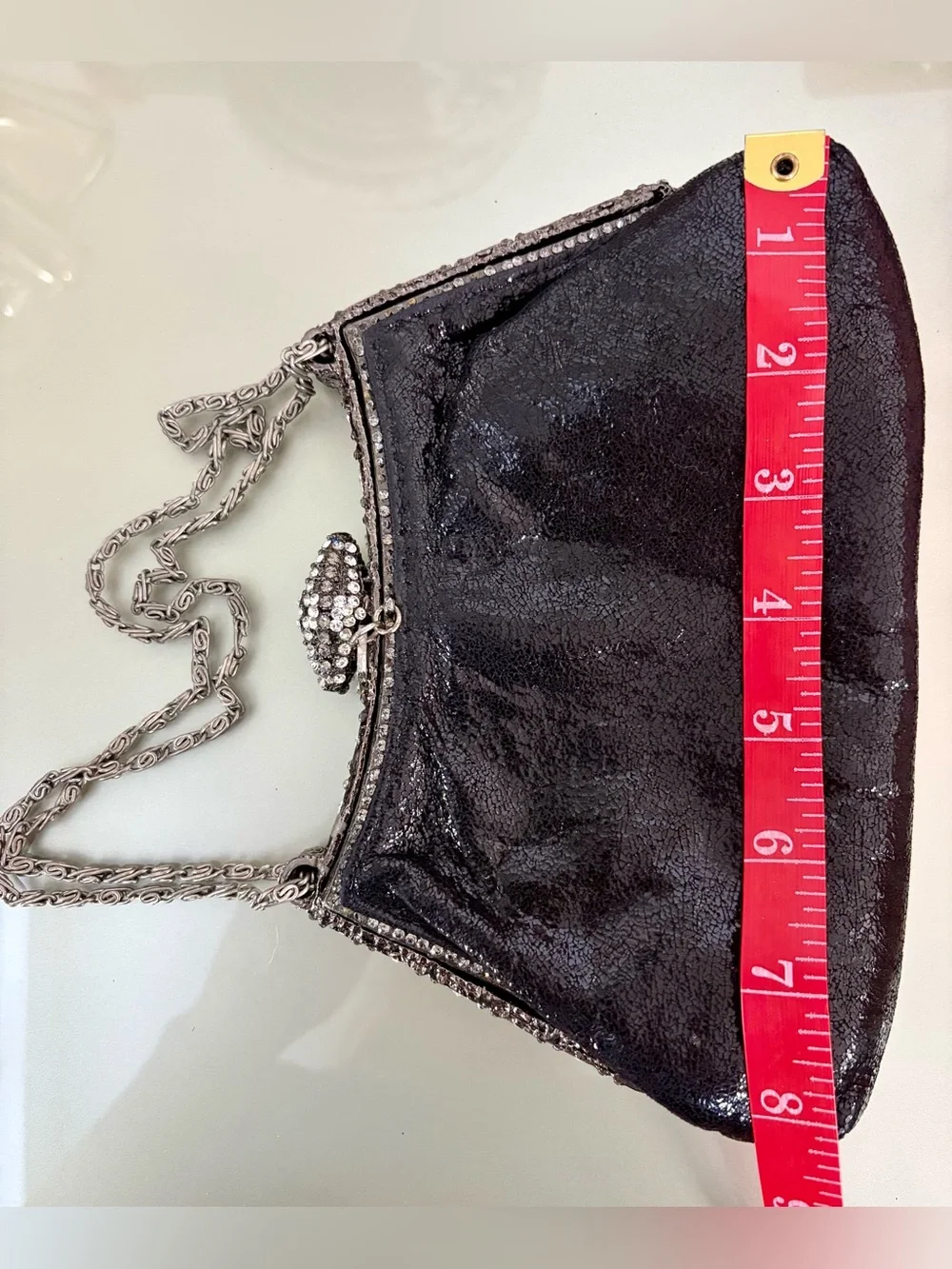 Elegant Black Evening Clutch with Silver Chain by Lixenberg